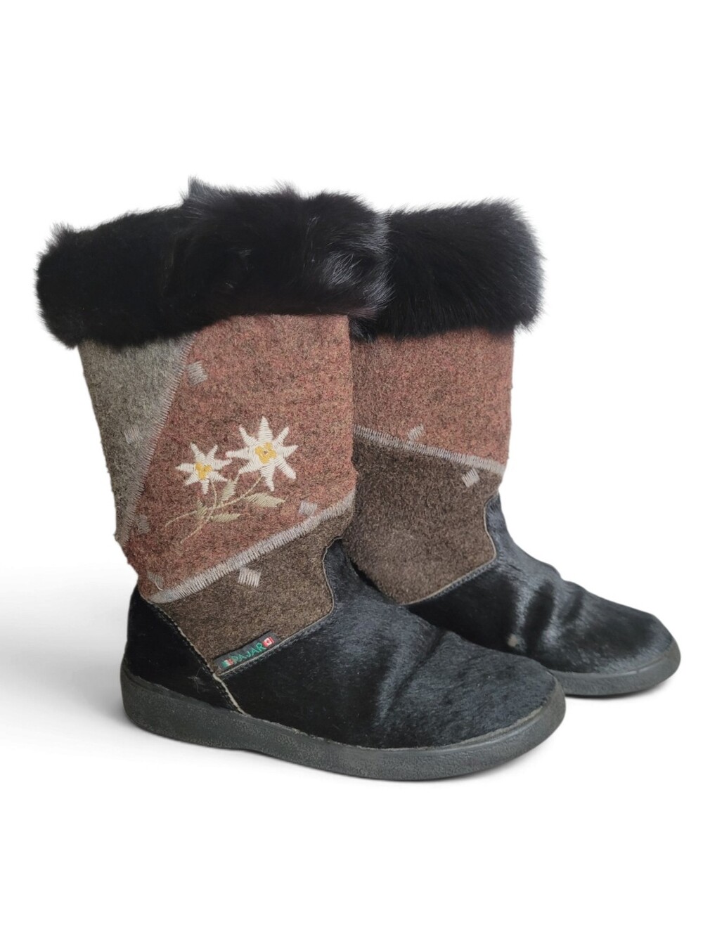 Vintage Pajar Après-Ski Boots Fur Embroidered Patchwork Wool Edelweiss 40